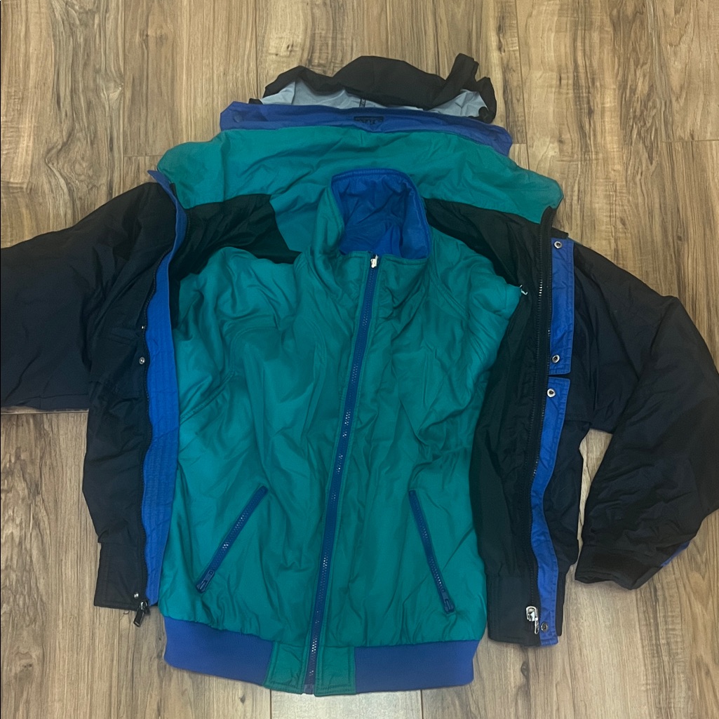 Vintage 2 In 1 Men's Green And Black Water Proof Jacket Sz M